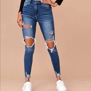 SHIEN High-Rise Distressed Skinny Jeans